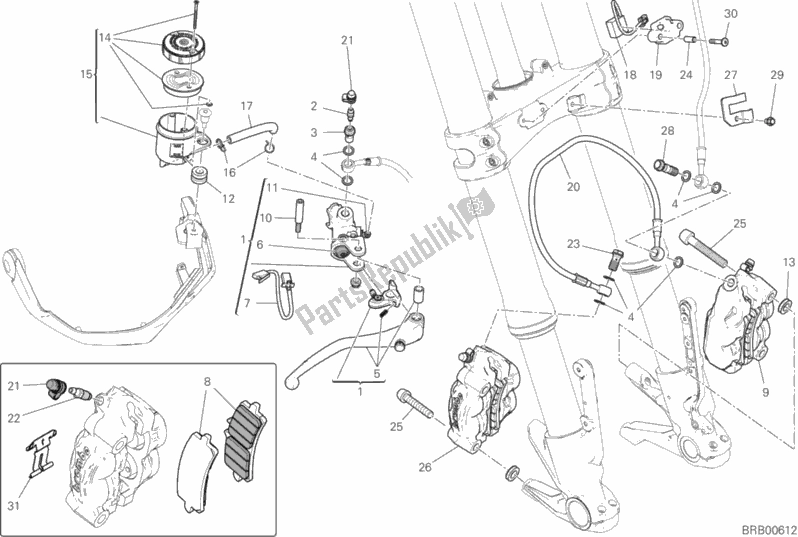All parts for the Front Brake System of the Ducati Multistrada 1260 S ABS Thailand 2018 All parts for the Front Brake System of the Ducati Multistrada 1260 S ABS Thailand 2018